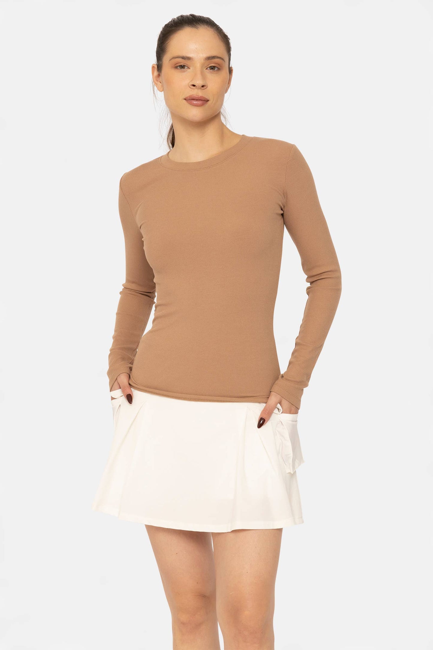 Essential Long-Sleeved Micro-Ribbed Athleisure Top