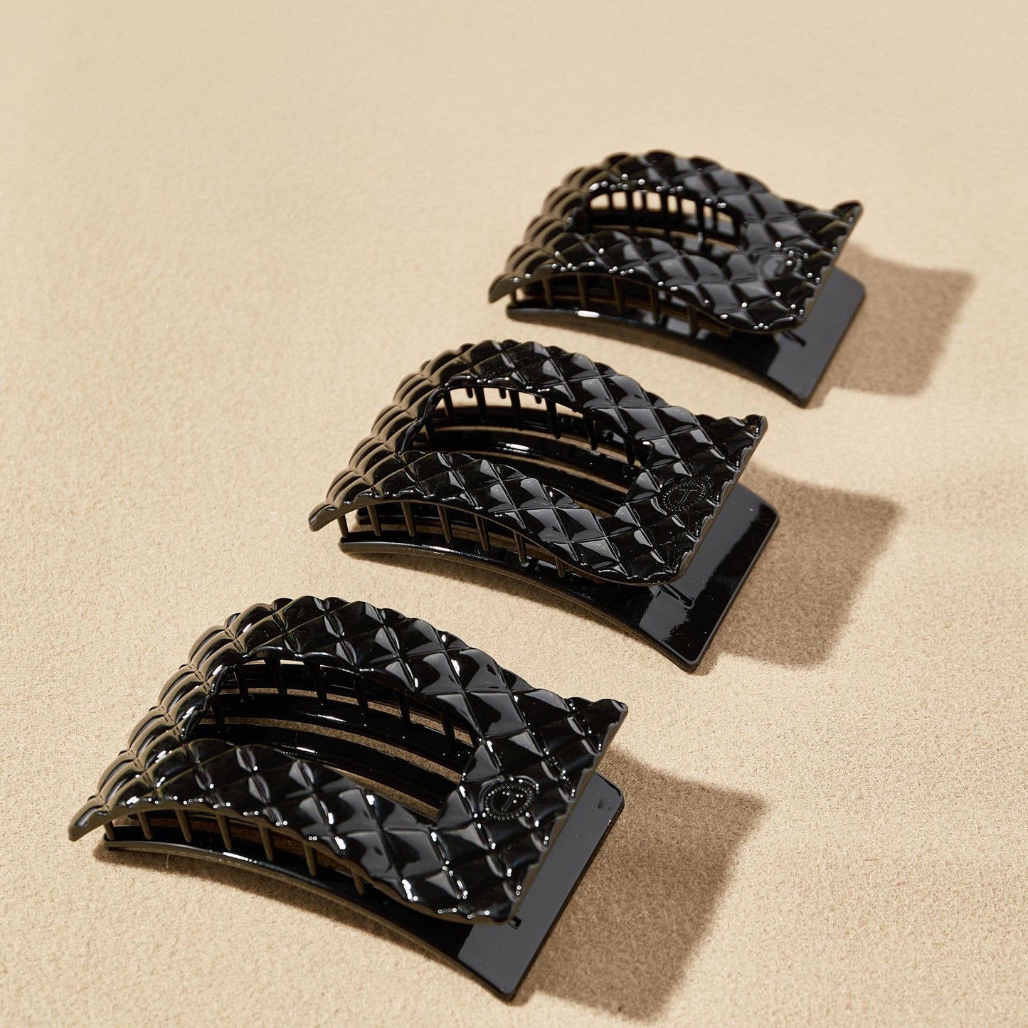 Flat Rectangle Hair Clip | Small | Jet Black Quilted