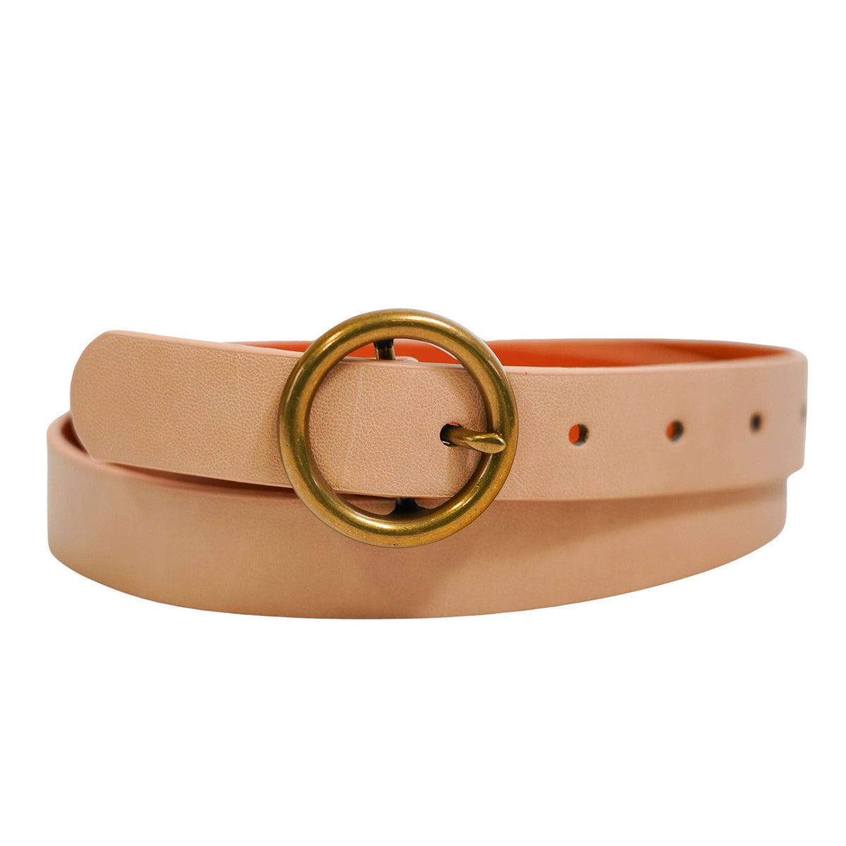 Round Brass Buckle Suede/Genuine Leather Belt