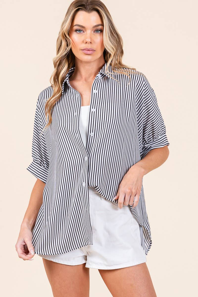Game day Striped Boxy Oxford Button Down Shirt