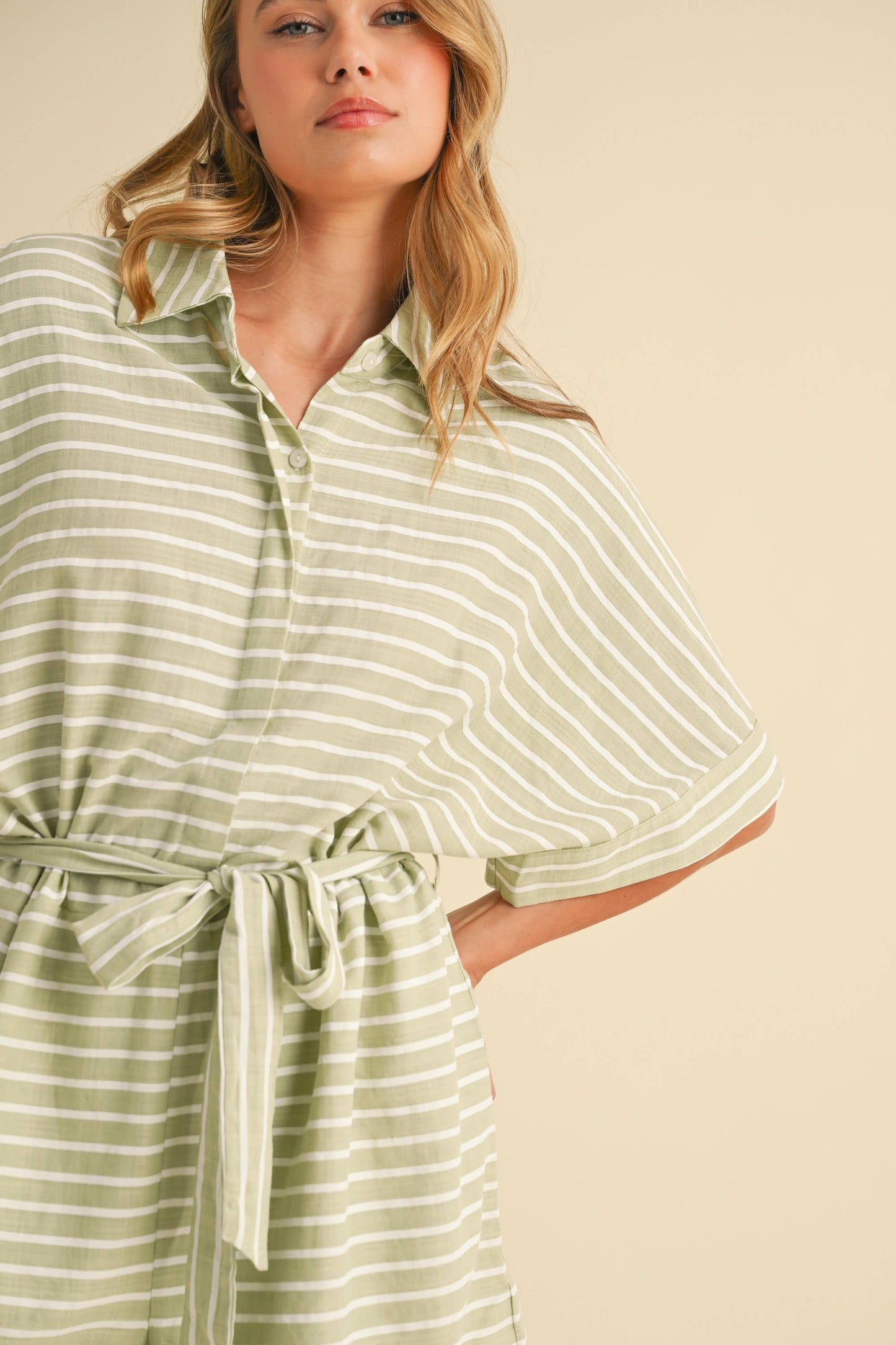 Striped Relax Fit Belted Romper