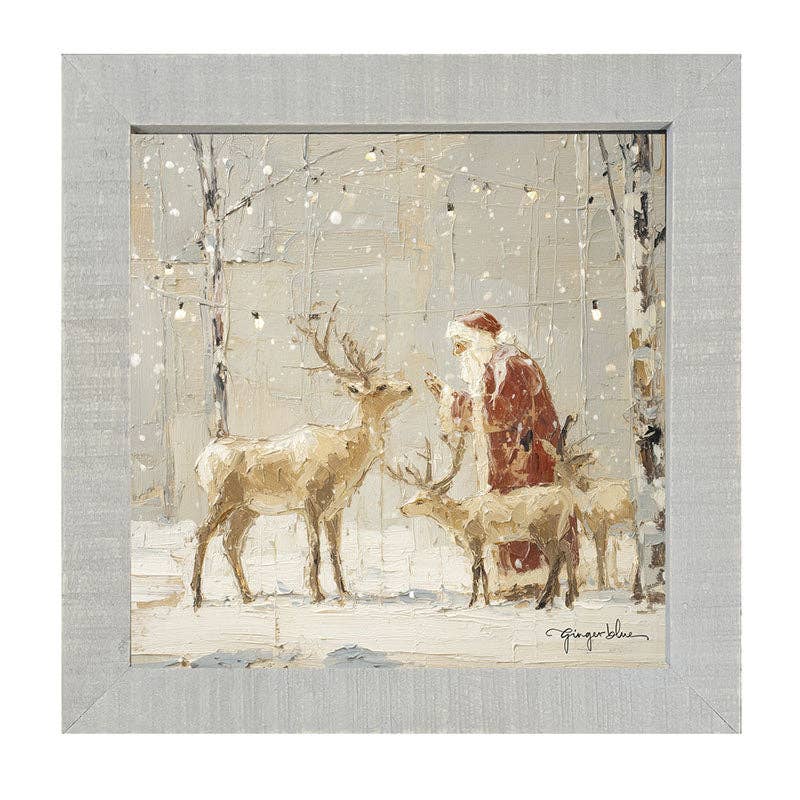 Santa Visiting Reindeer under Lights