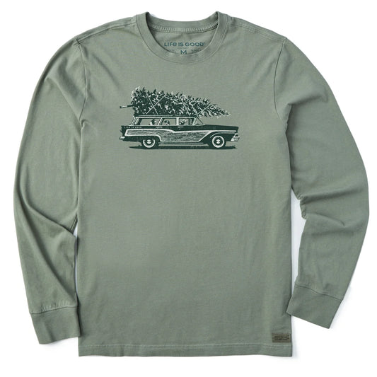 Photo Christmas Tree Wagon Long Sleeve Crusher Tee
