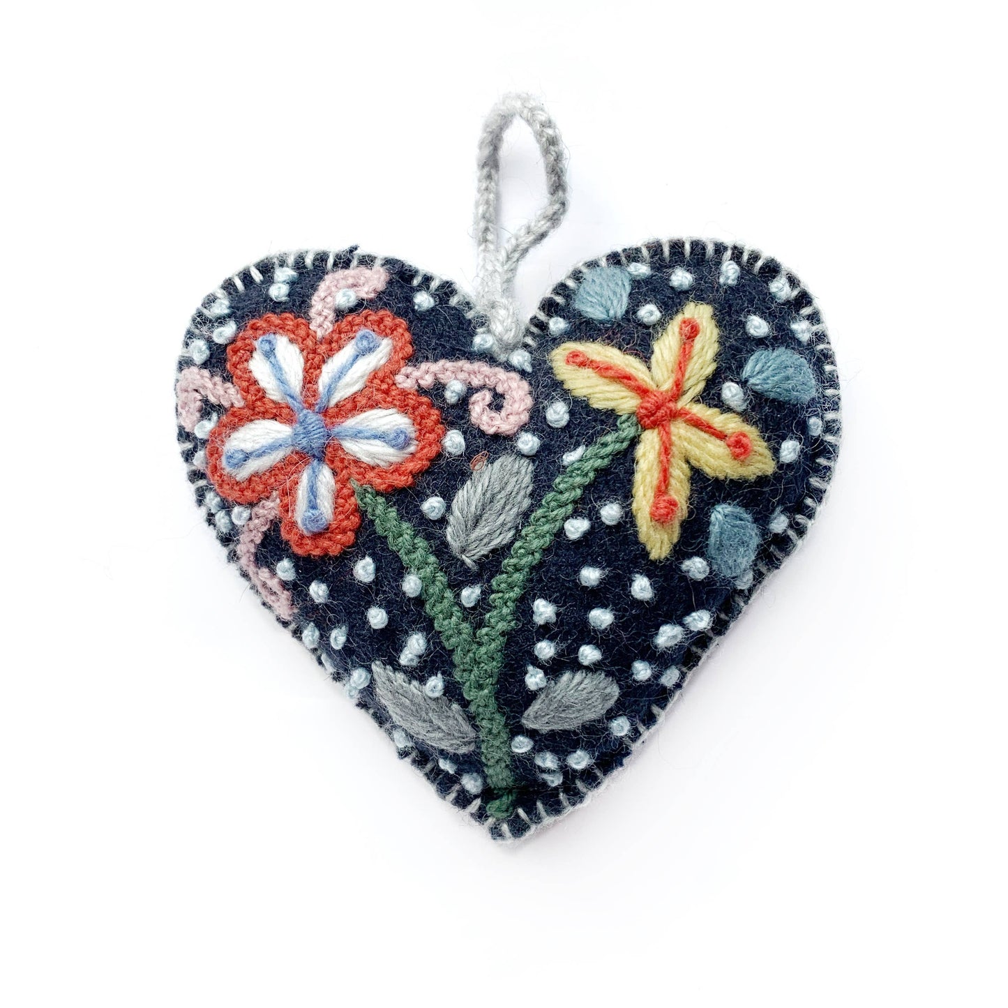 Colorful Embroidered Heart Christmas Ornament