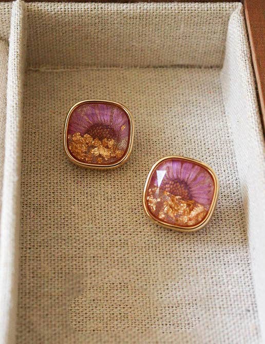 Floral Geometric Stud Earrings