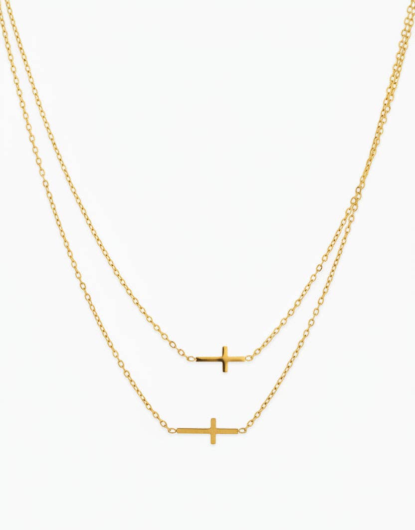 Stainless 2 Layered Cross Necklace