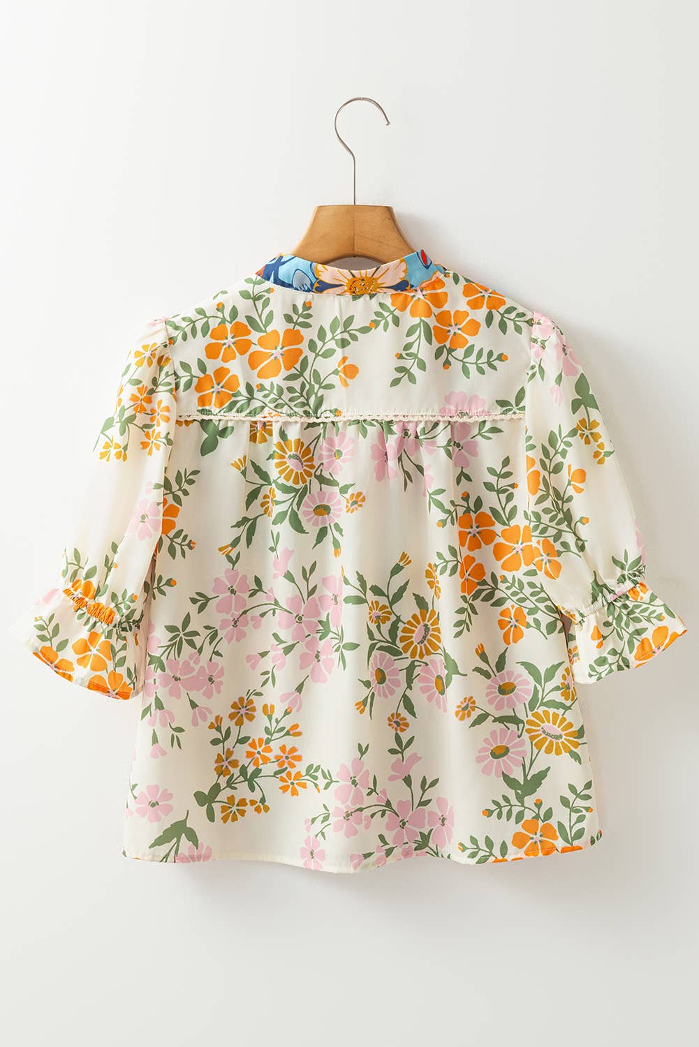 Boho Floral Crochet V Neck Blouse