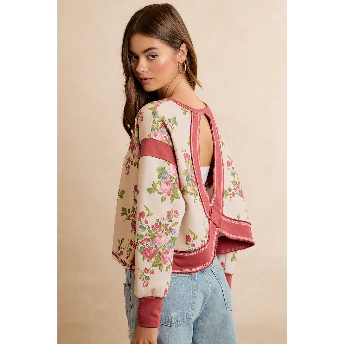 Floral Brushed Terry Open Back Top