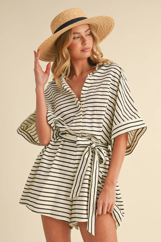 Striped Relax Fit Belted Romper