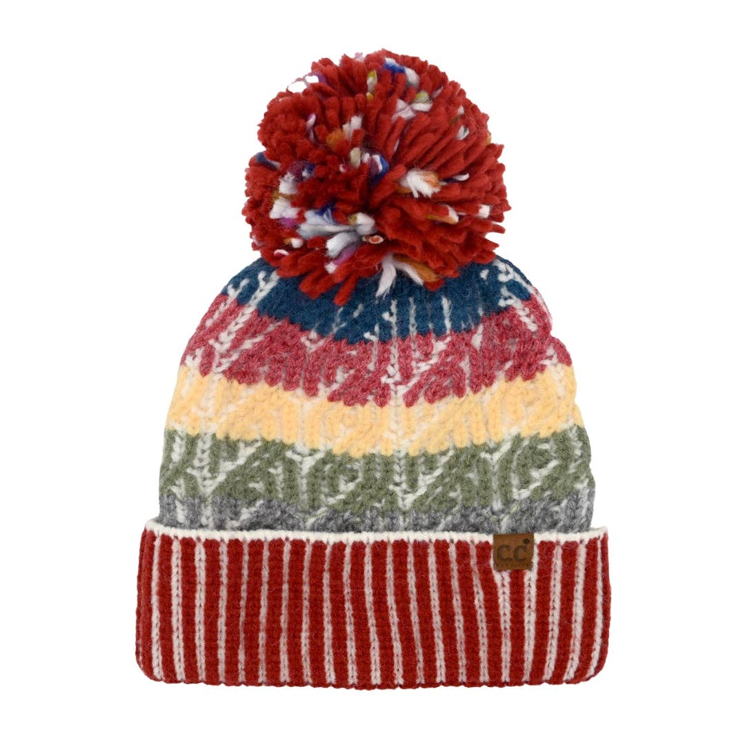 CC Beanie Cable Color Block Pom