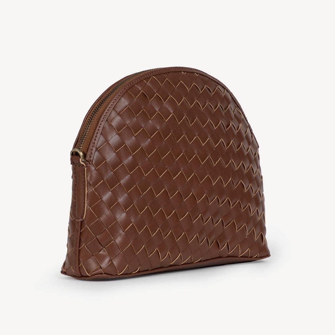 Woven Halfmoon Crossbody - Chocolate Brown