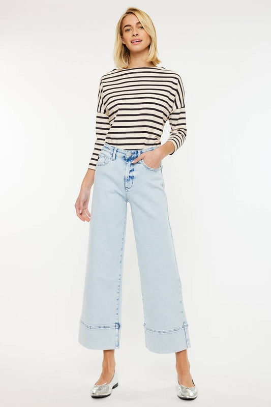 Kan Can Crater High Rise Crop Wide Leg Jeans