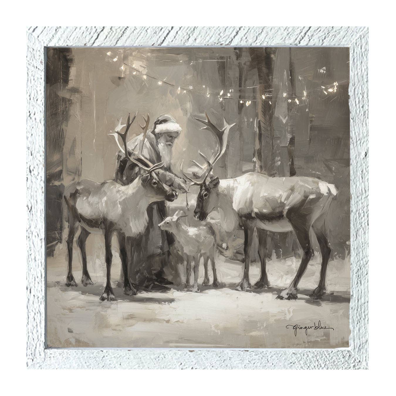 Santa and Reindeers under Christmas Lights
