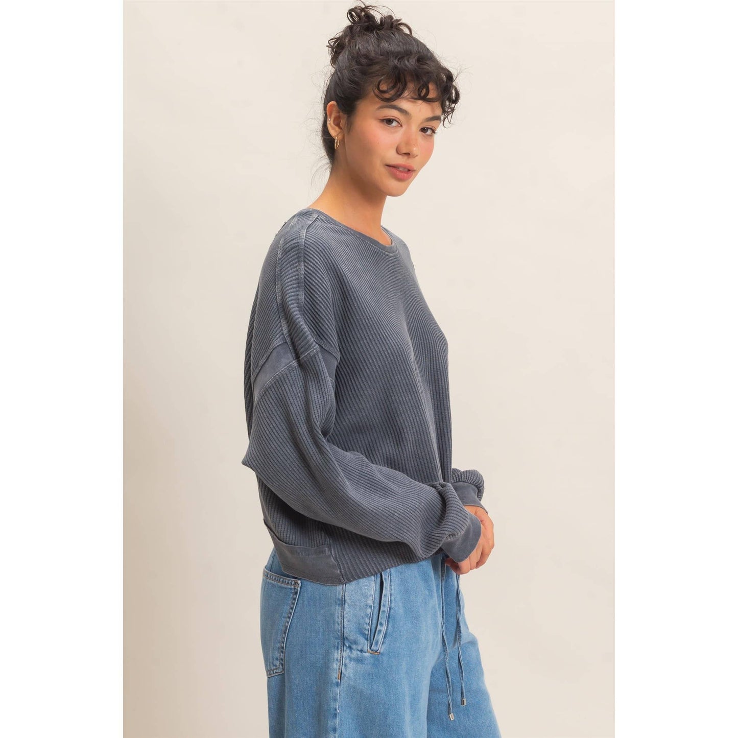 Mineral Wash Waffle Open Back Top