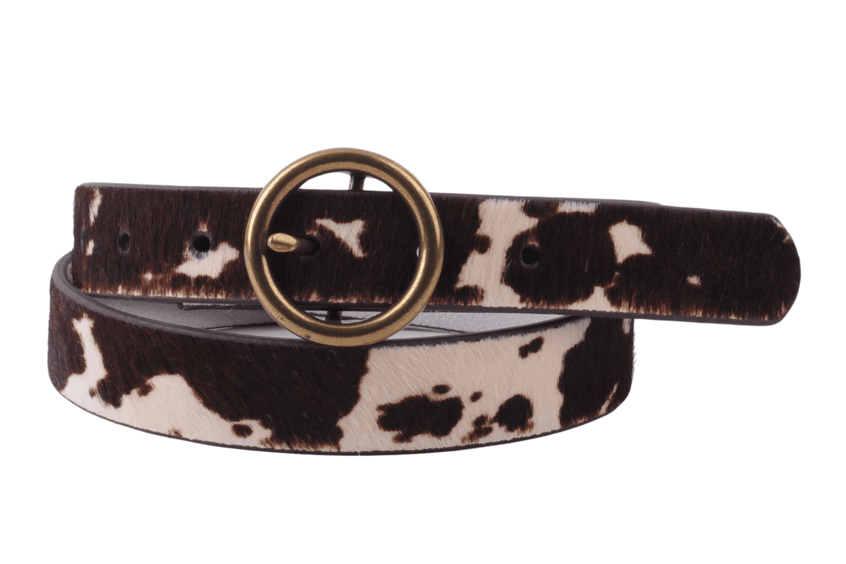 Round Brass Buckle Suede/Genuine Leather Belt