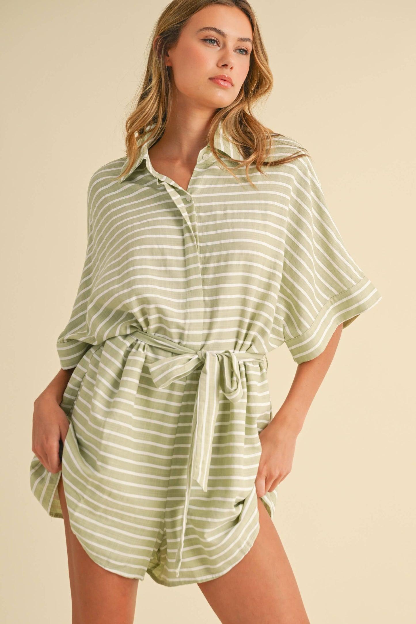 Striped Relax Fit Belted Romper
