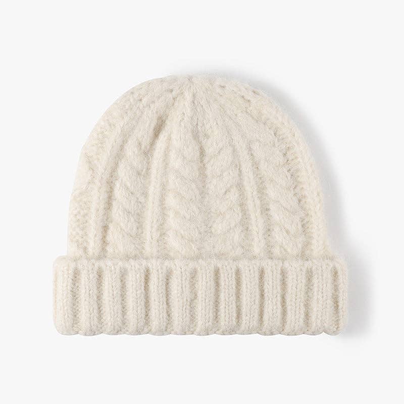 Solid Color Knit Hat Jacquard Padded Beanie