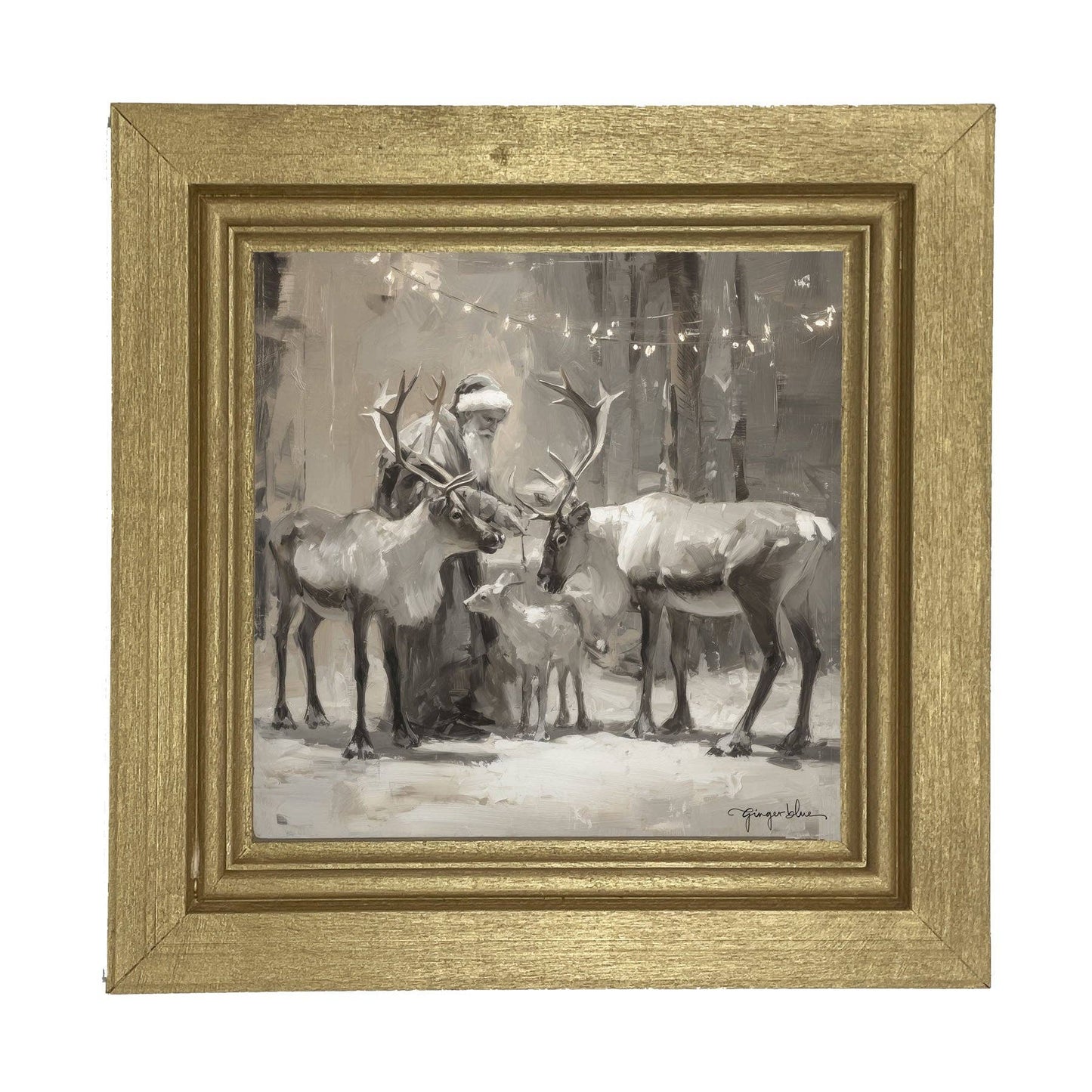 Santa and Reindeers under Christmas Lights