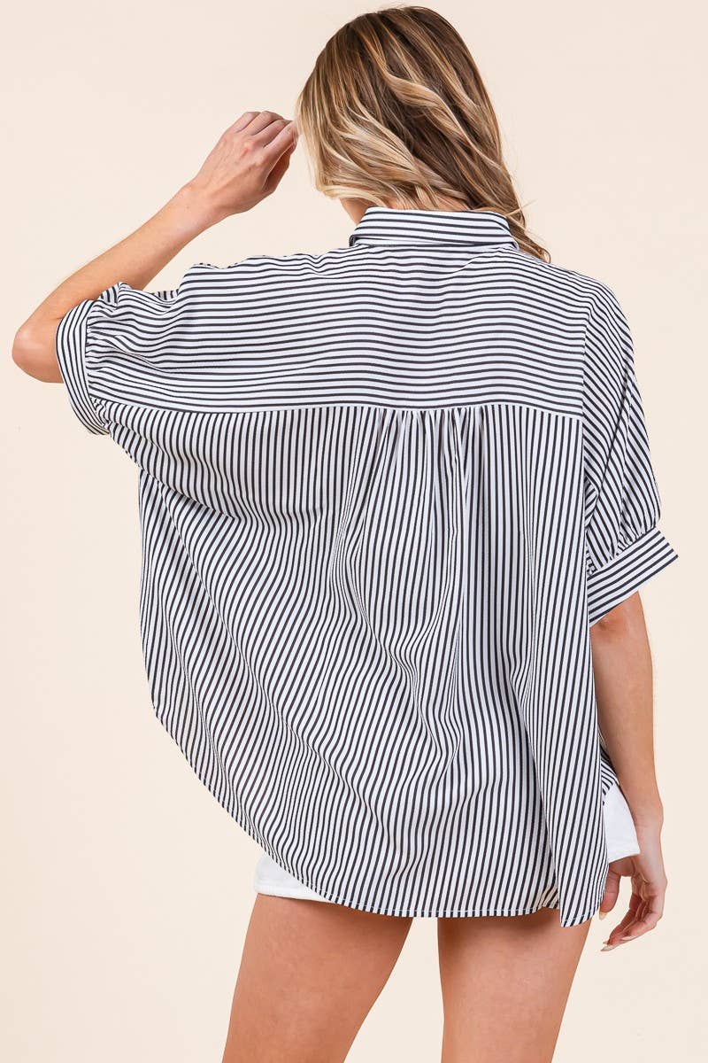 Game day Striped Boxy Oxford Button Down Shirt