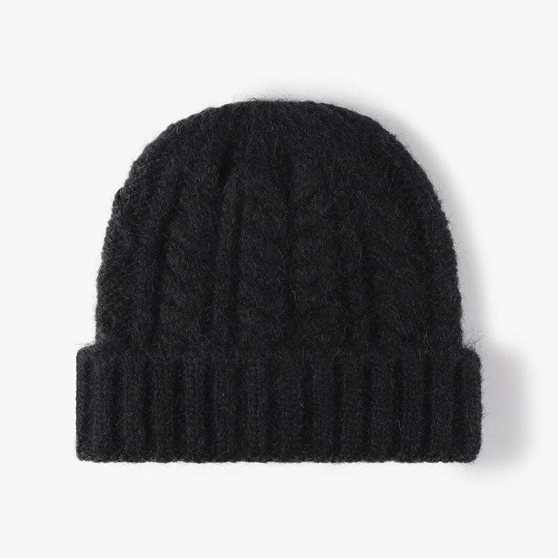 Solid Color Knit Hat Jacquard Padded Beanie