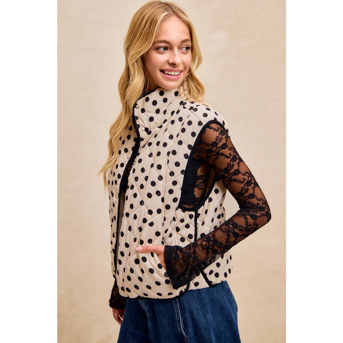 Polka Dot Print Quilted Vest