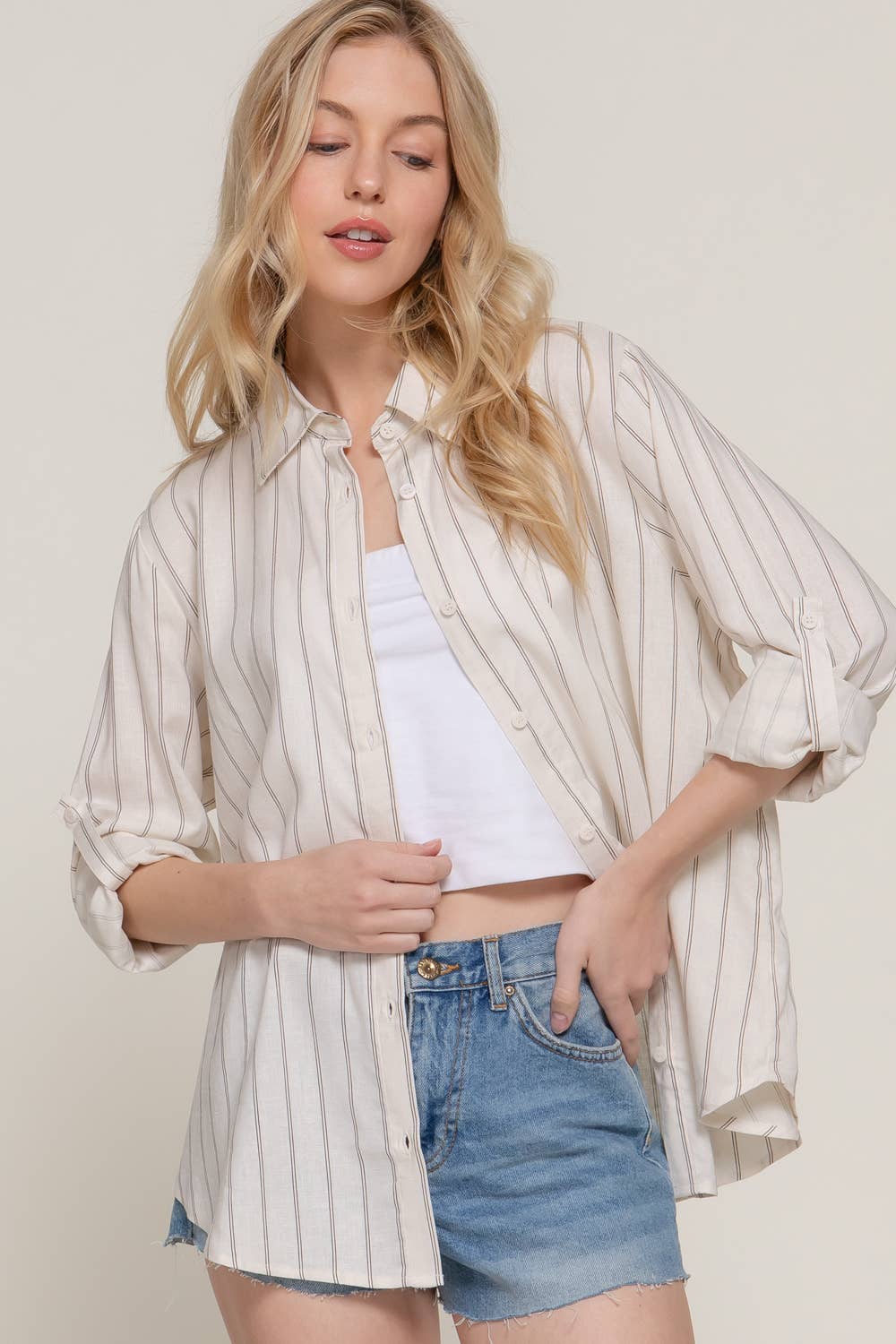 Long Sleeve Button Down Stripe Linen Oversized Shirt