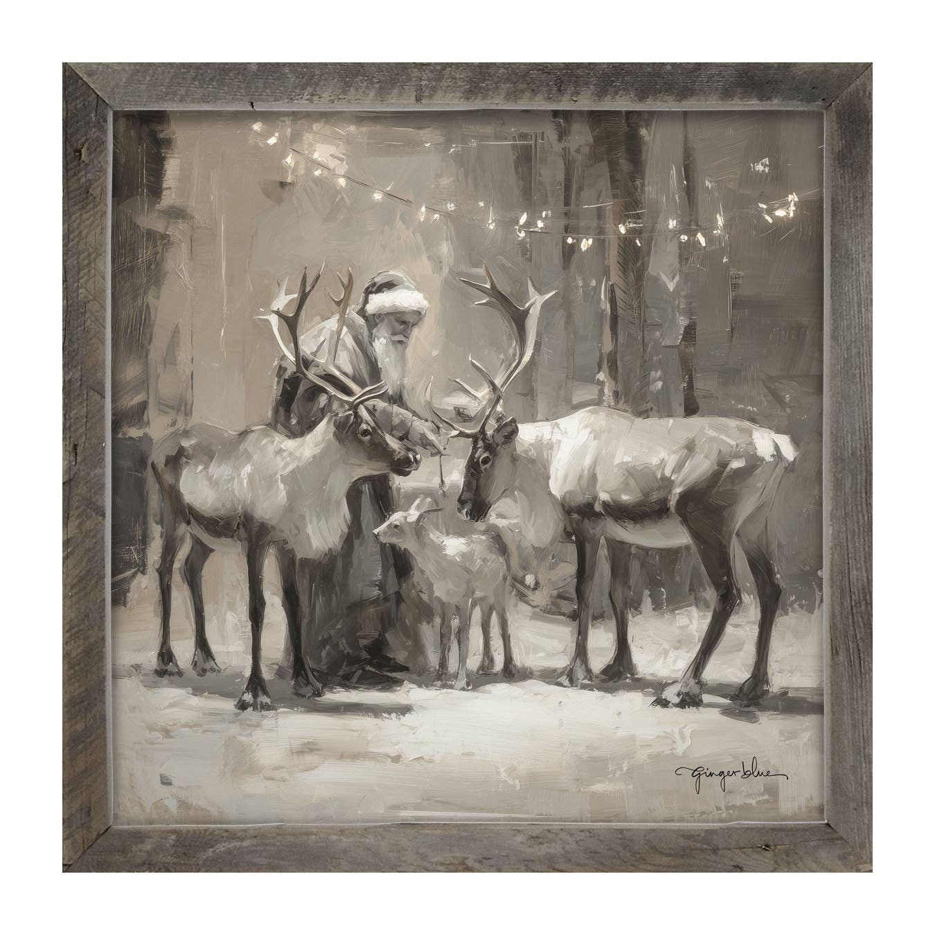 Santa and Reindeers under Christmas Lights