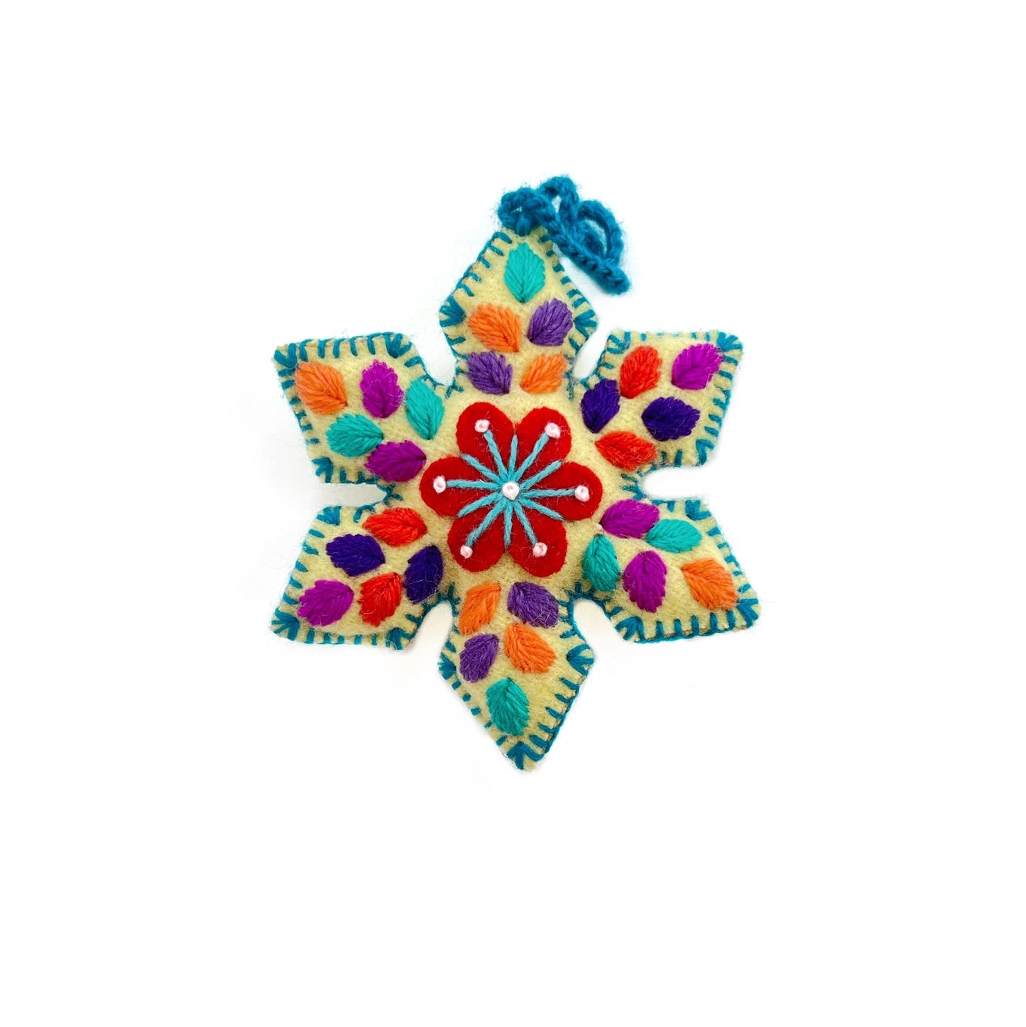 Colorful Pointed Snowflake Embroidered Christmas Ornament