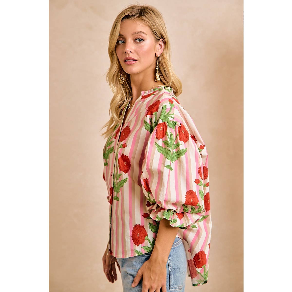 Stripe Flower Print Top
