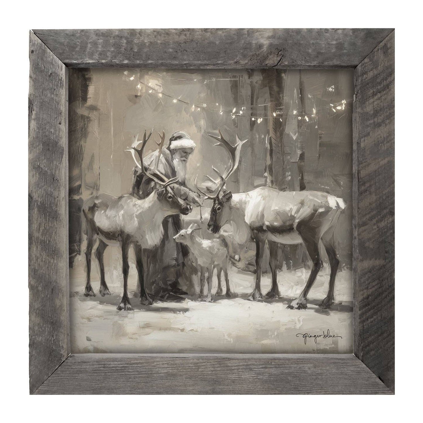 Santa and Reindeers under Christmas Lights