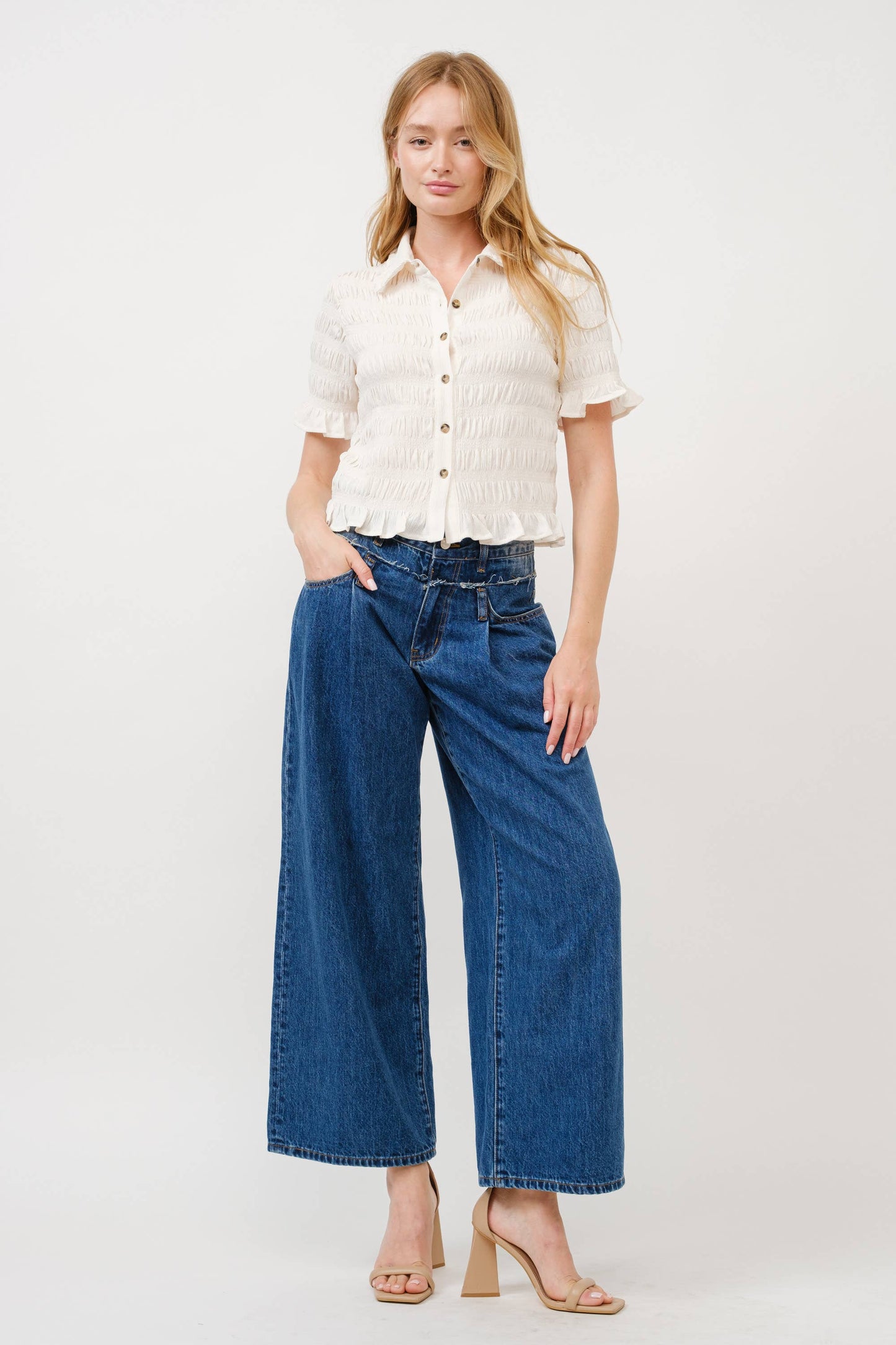 Waist Cut Wide Leg Jeans