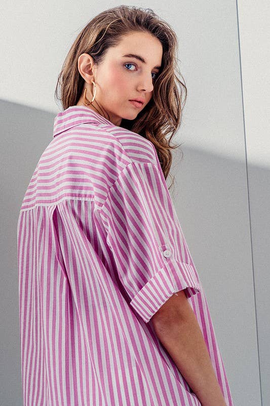 Button Down High Low Stripe Shirt