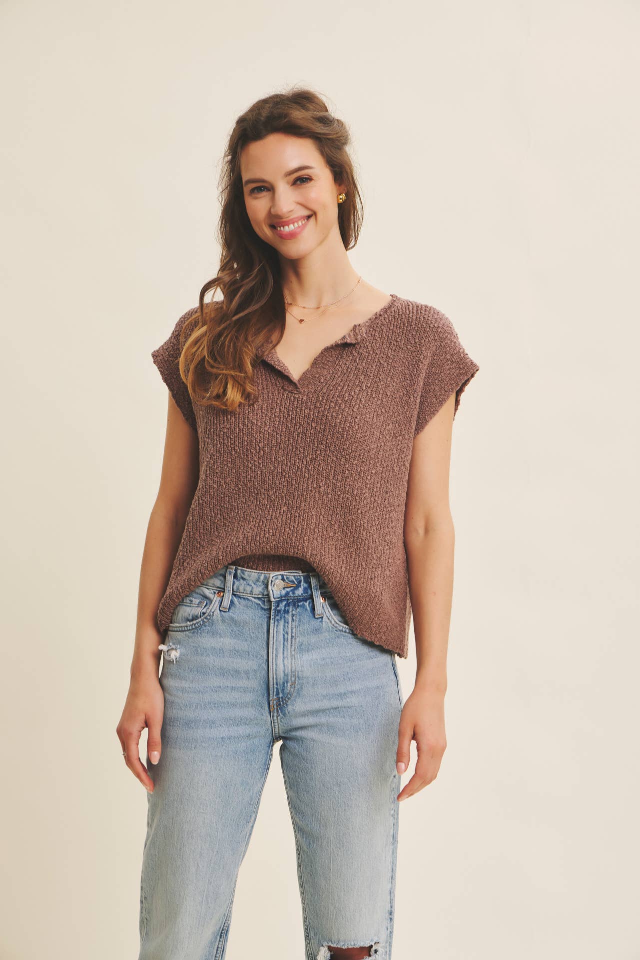 Relaxed Fit Slub Sweater Top