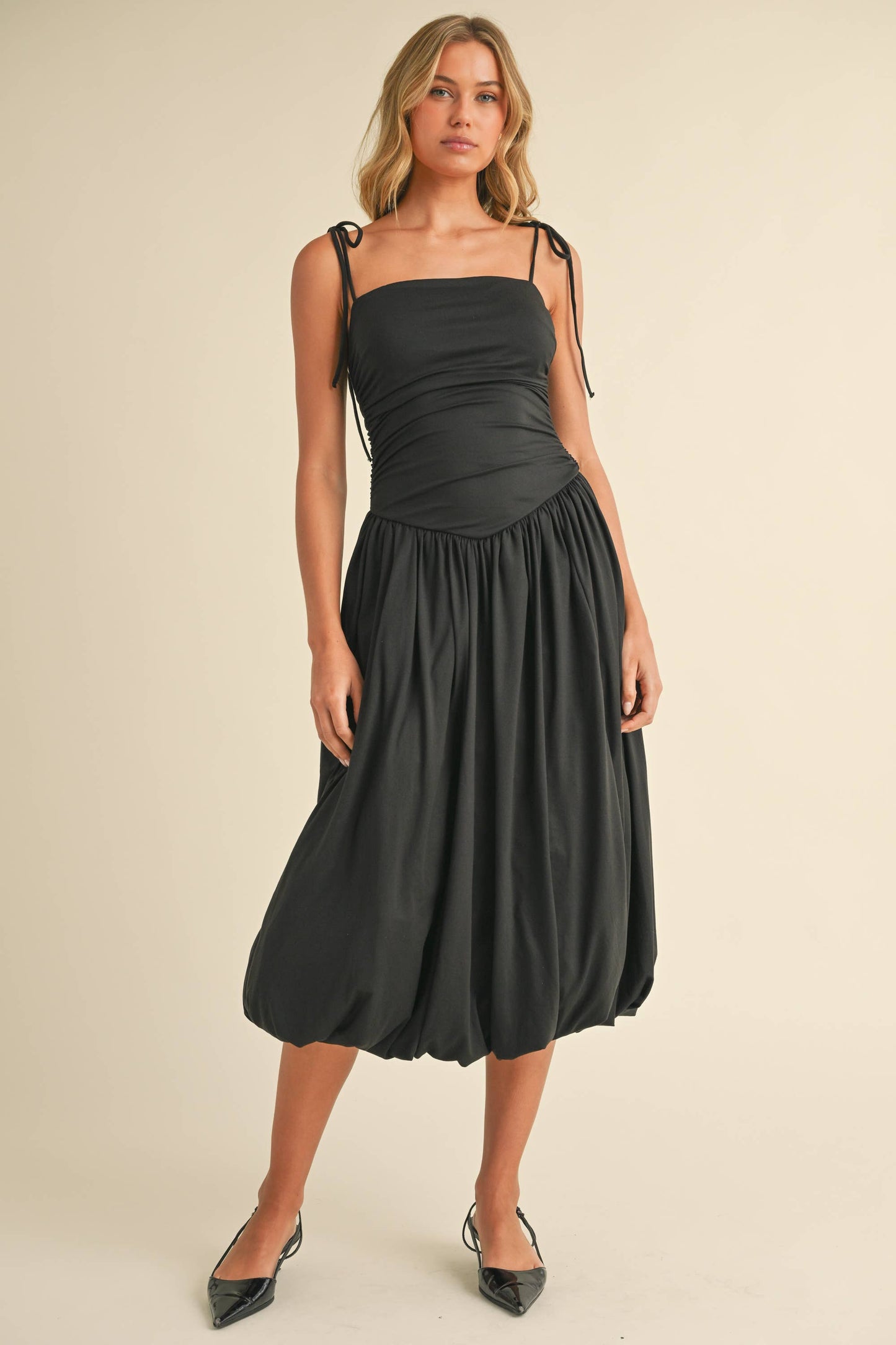 Ruched Sleeveless Top Balloon Midi Dress