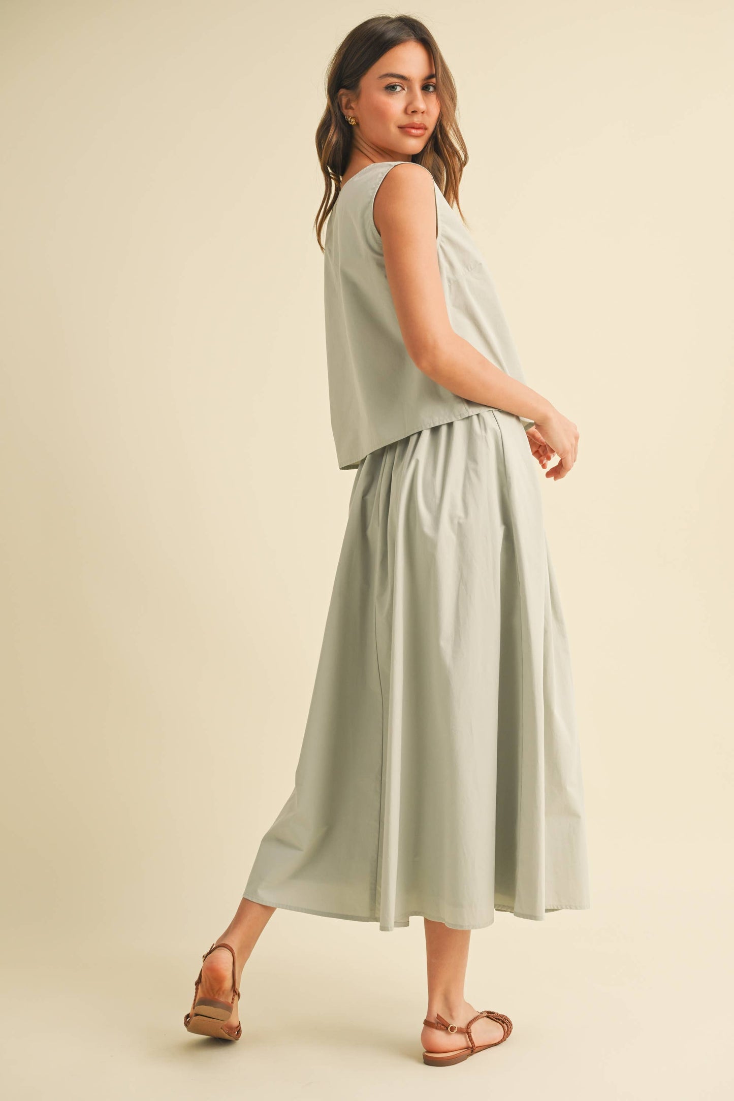 Sleeveless Top and Pleated Midi Skirt Set