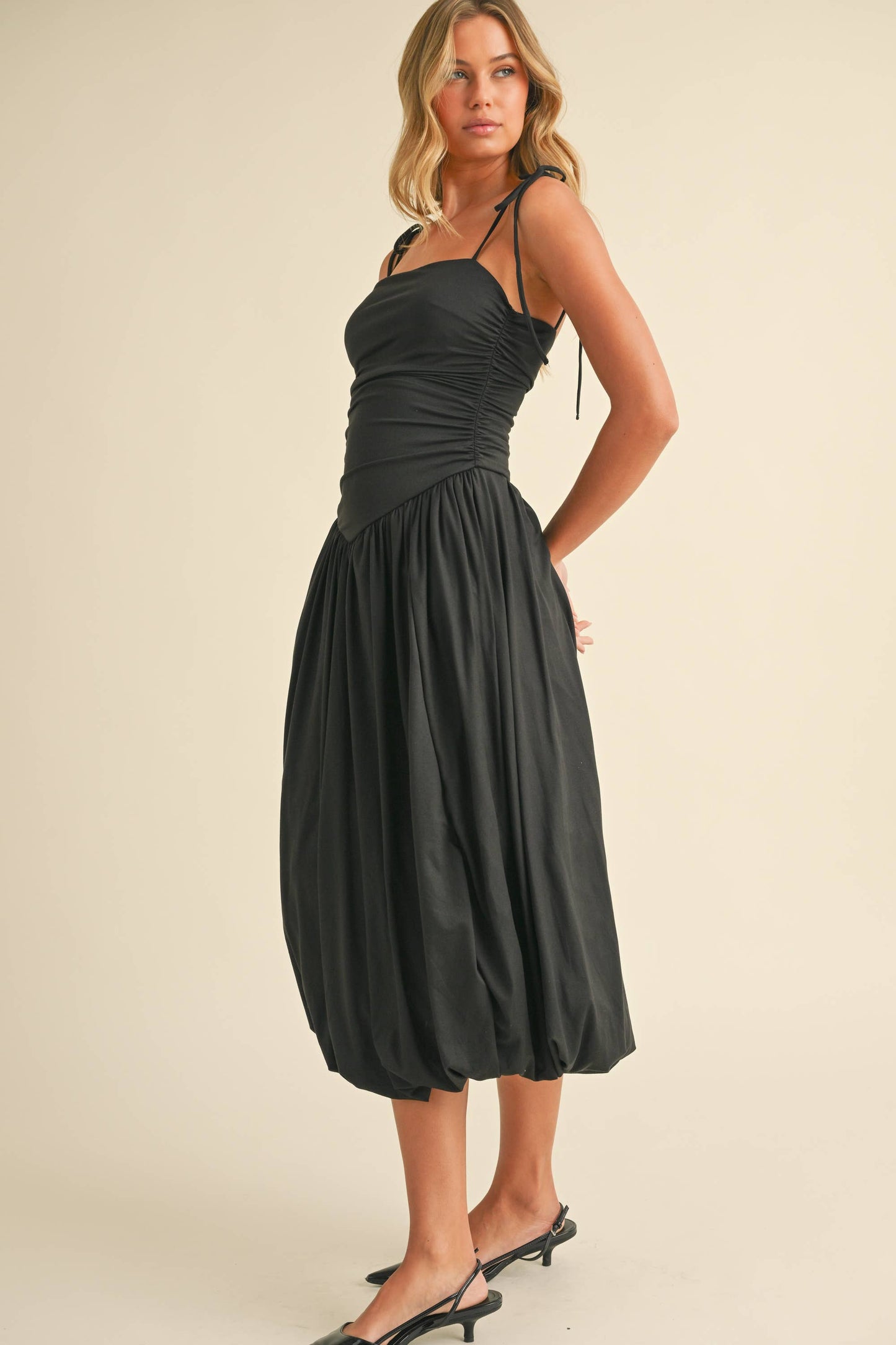Ruched Sleeveless Top Balloon Midi Dress