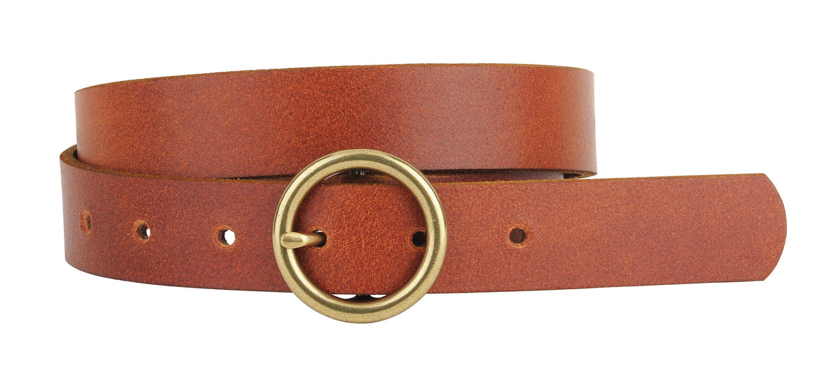 Round Brass Buckle Suede/Genuine Leather Belt
