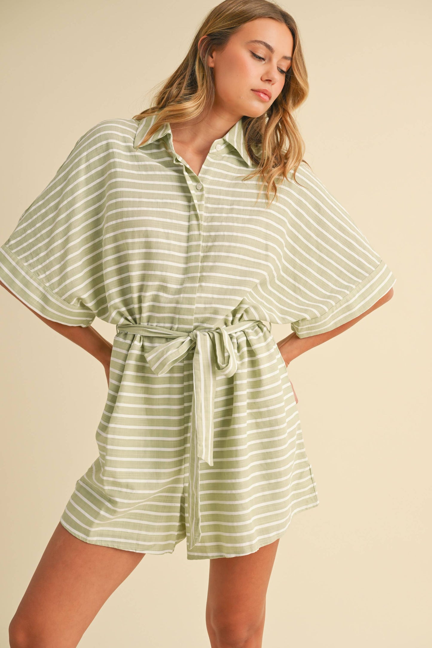 Striped Relax Fit Belted Romper