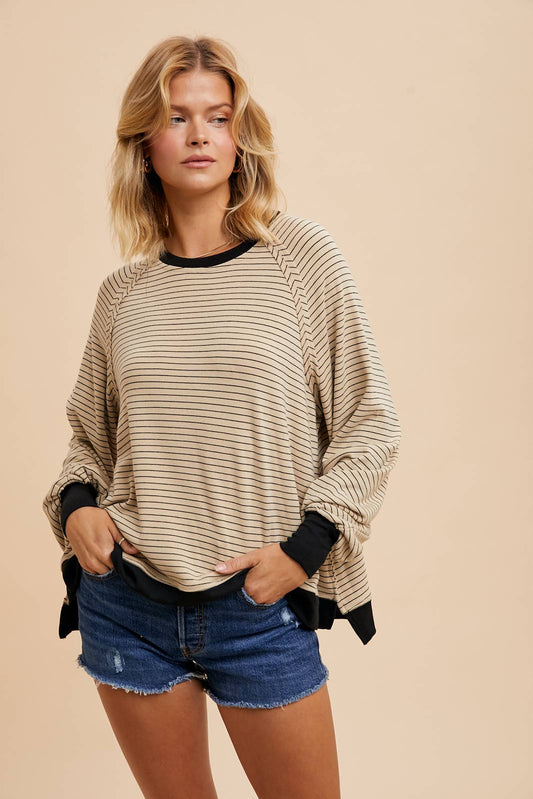 STRIPED RAGLAN LONG SLEEVE TOP