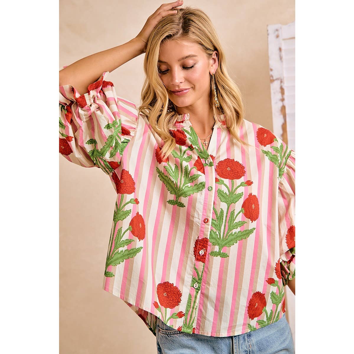 Stripe Flower Print Top