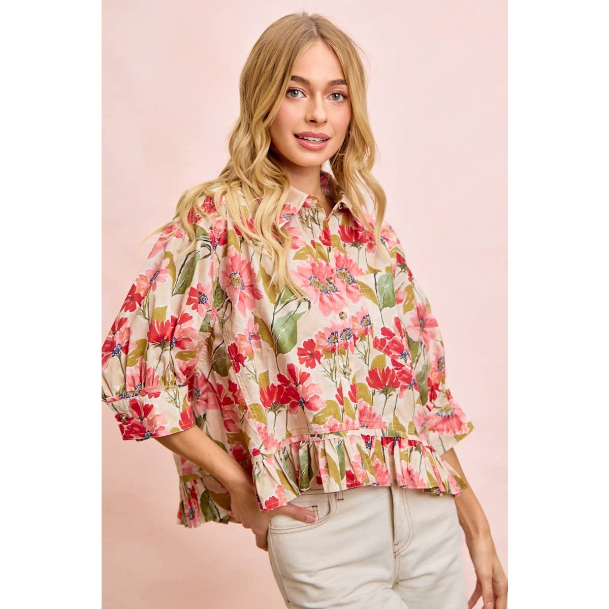 Floral Print Ruffled Hem Top