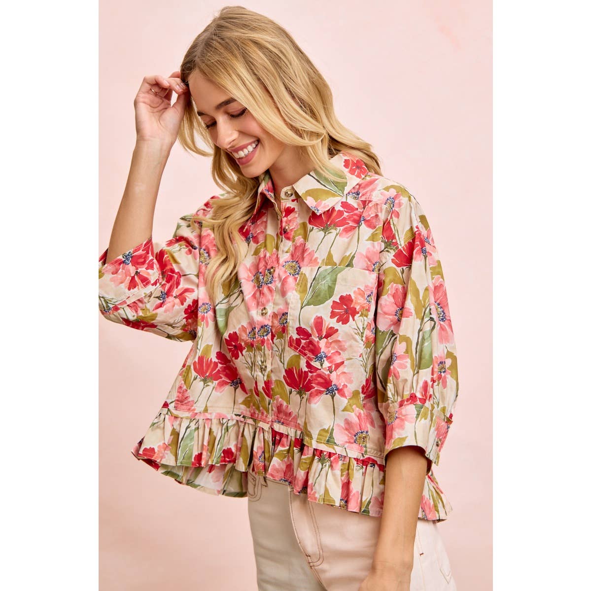 Floral Print Ruffled Hem Top