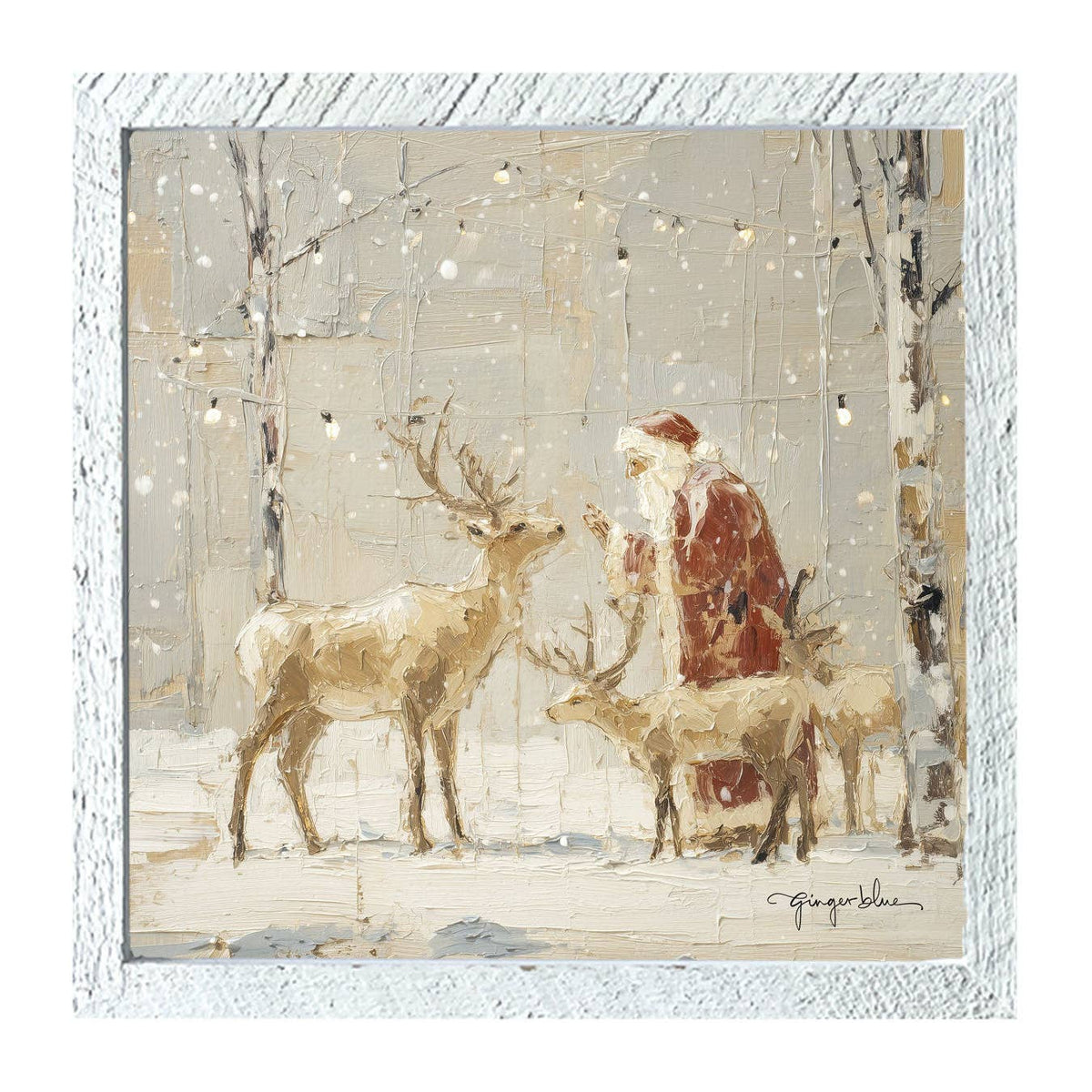 Santa Visiting Reindeer under Lights