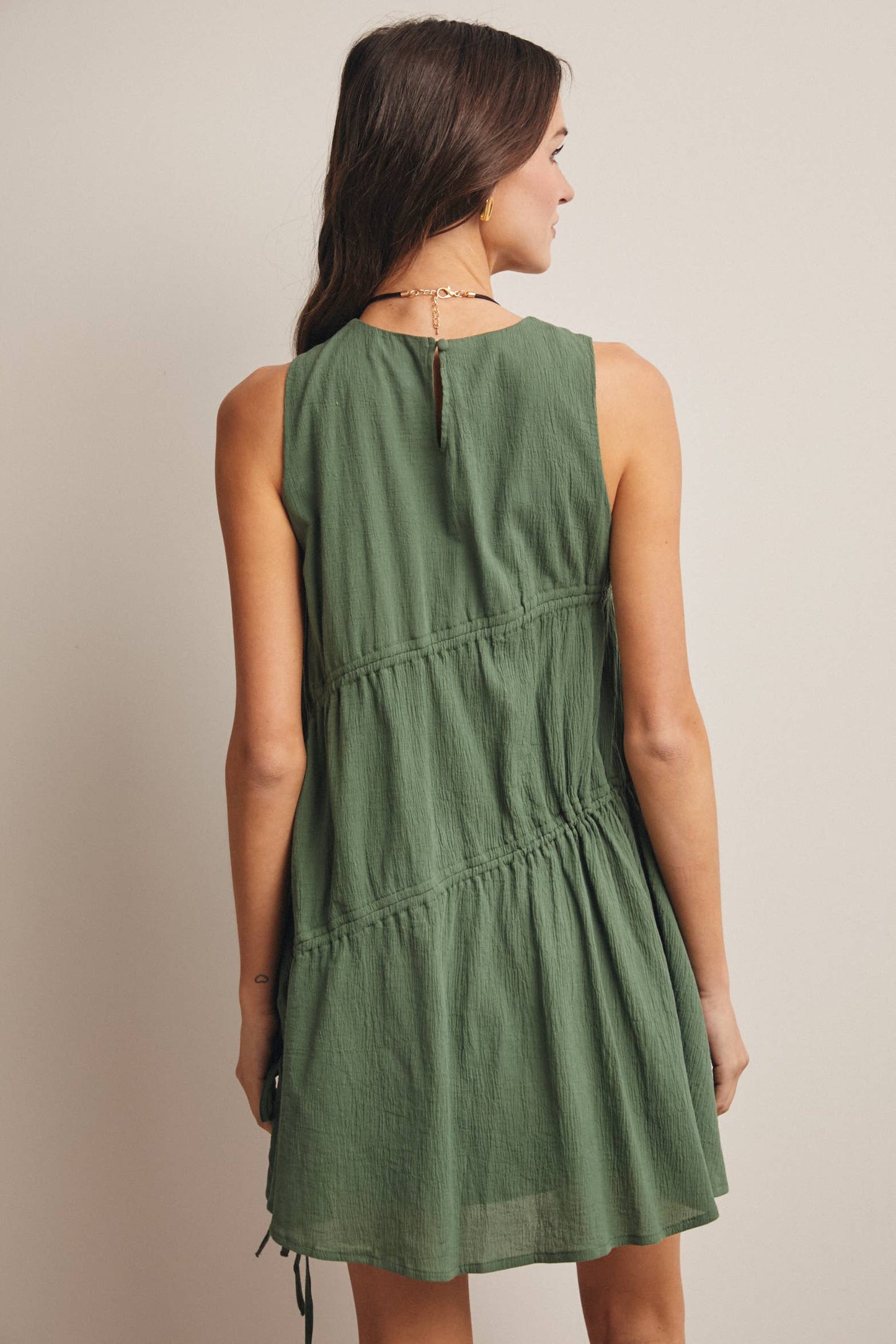 Ruched Tie Detail Lined Mini Dress