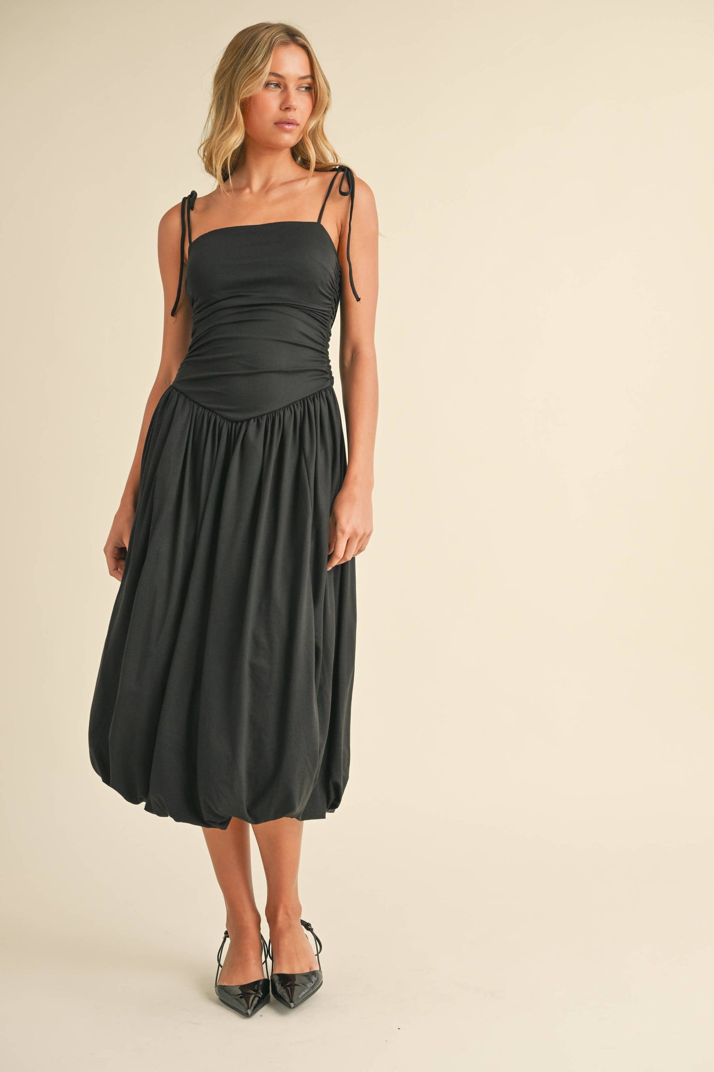 Ruched Sleeveless Top Balloon Midi Dress