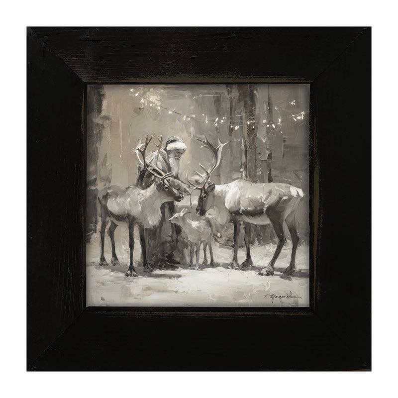 Santa and Reindeers under Christmas Lights