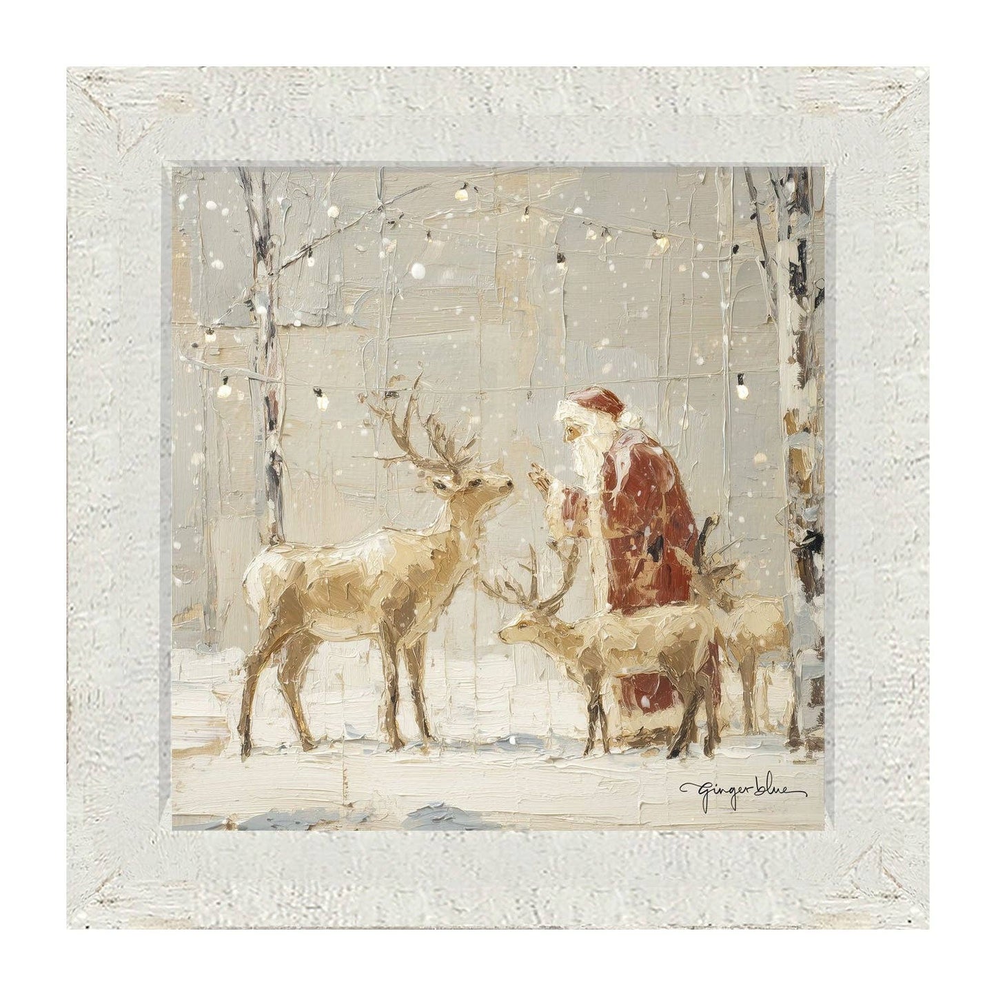 Santa Visiting Reindeer under Lights