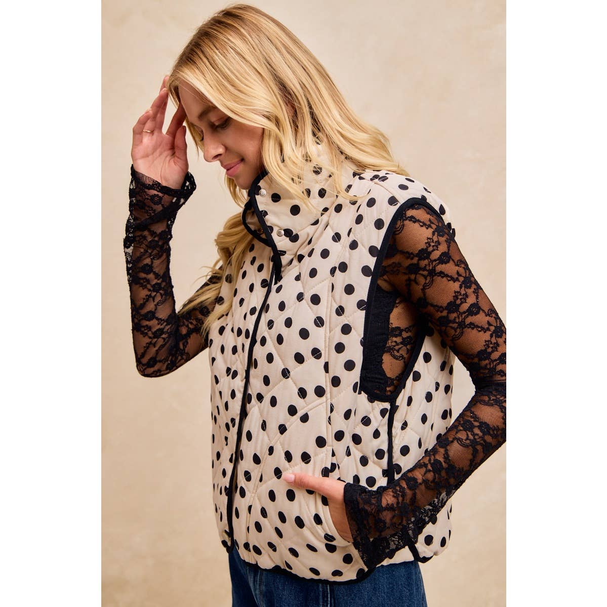 Polka Dot Print Quilted Vest