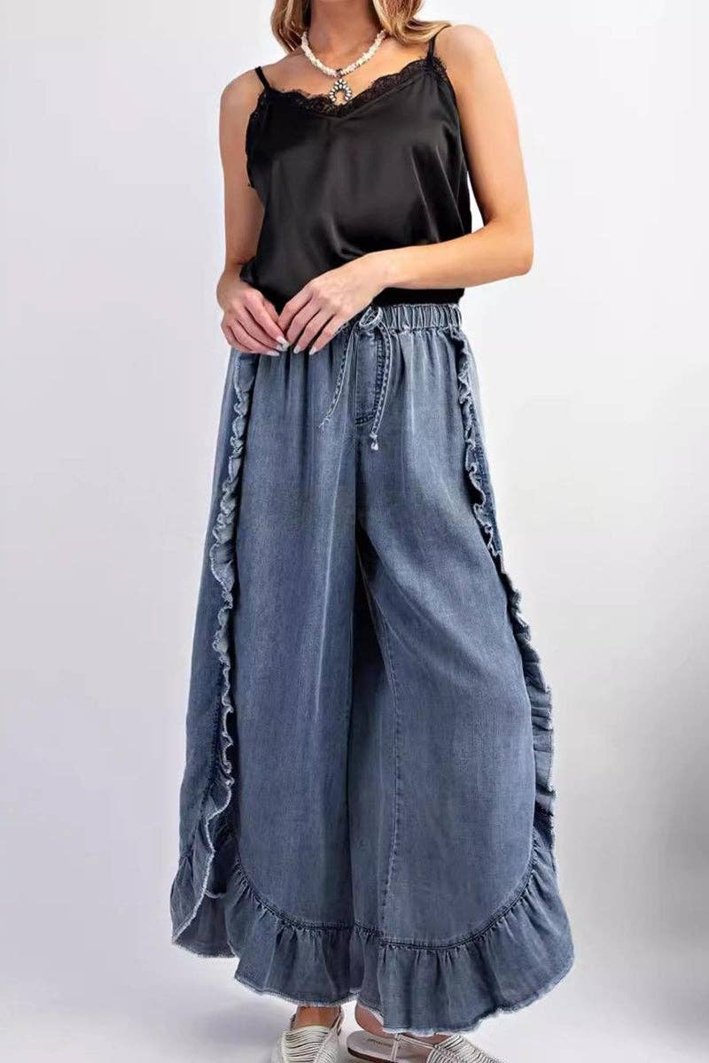 Ruffled Wide Leg Casual Pants