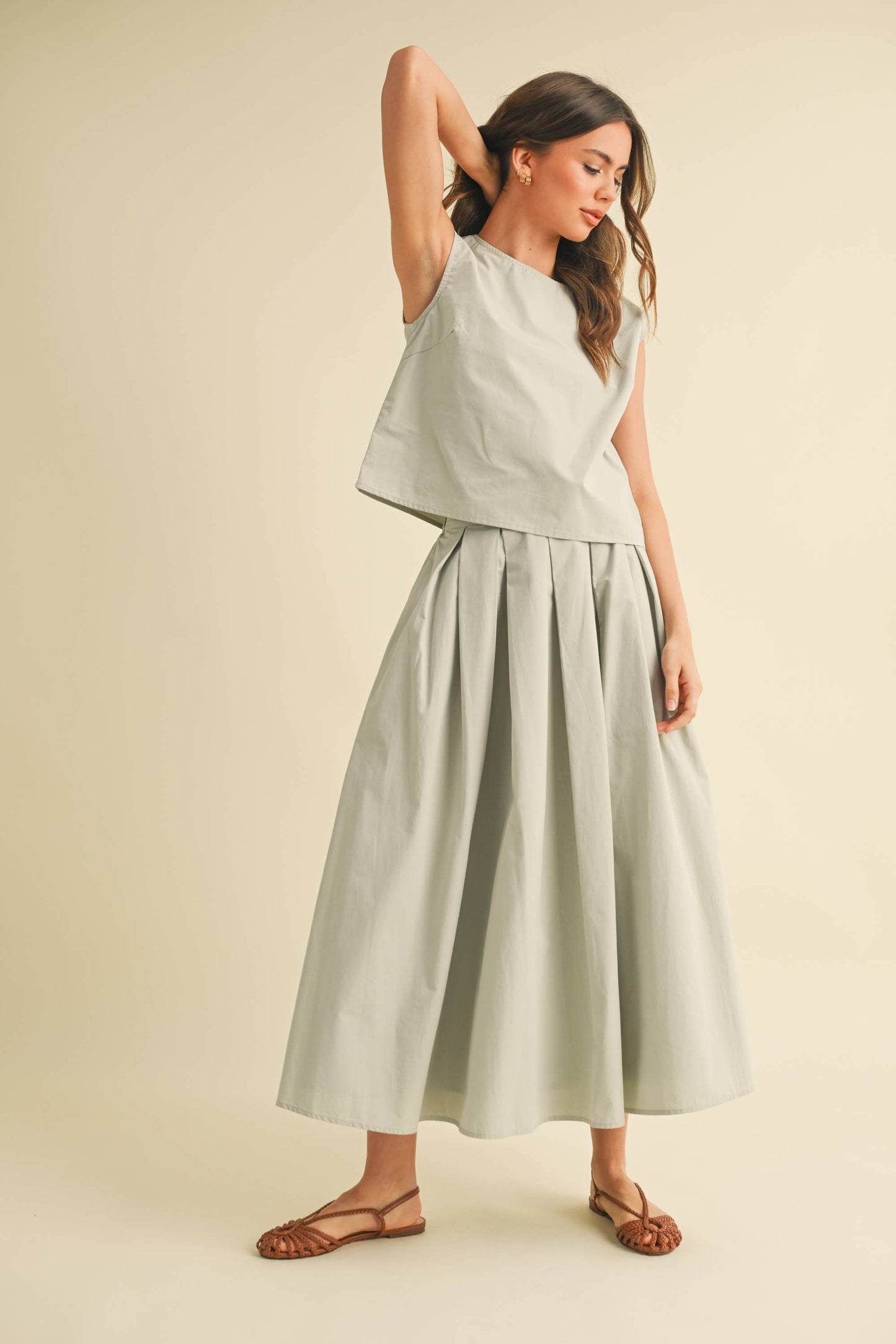 Sleeveless Top and Pleated Midi Skirt Set